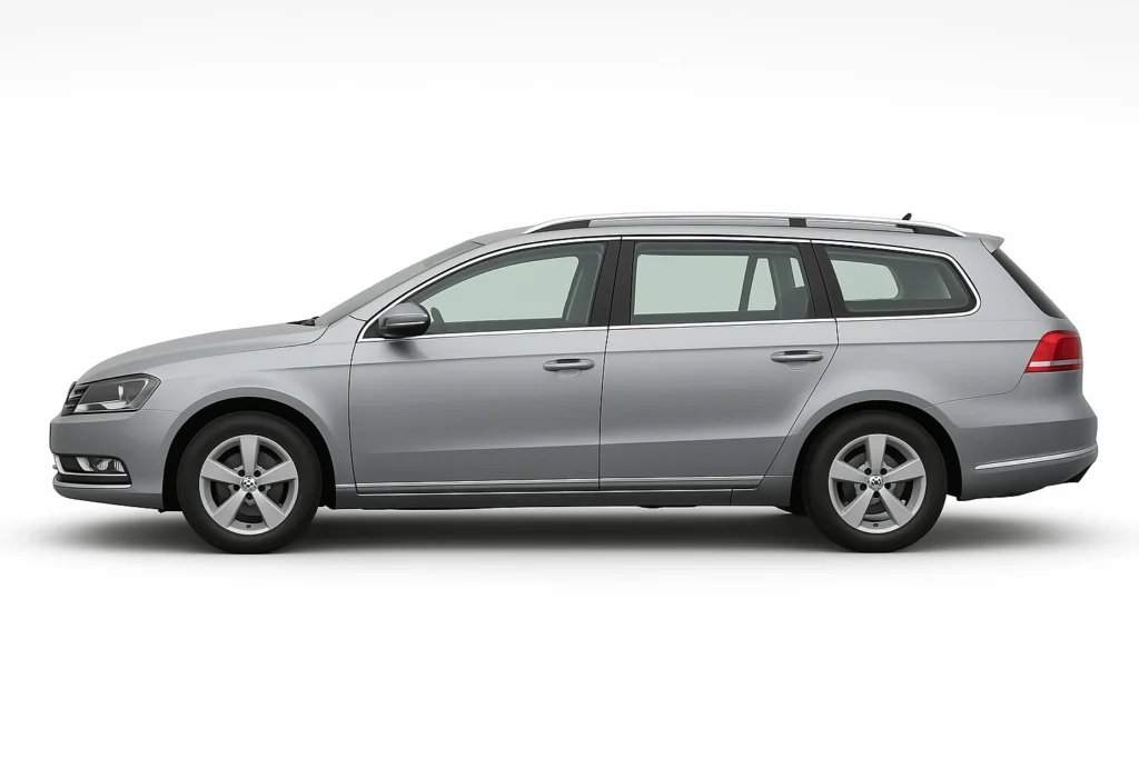 a silver car with black wheels